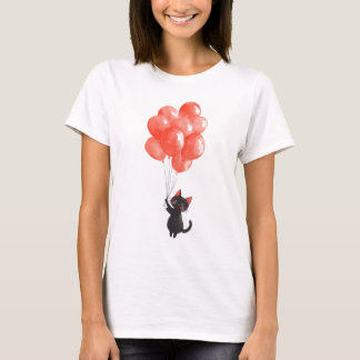 Cute Black kitten har en massa röda ballonger T Shirt