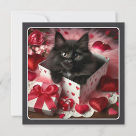 Cute Black Kitten i Box Funny Valentine Julkort
