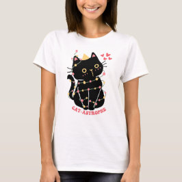 Cute black kitten in cat-astrophe t shirt