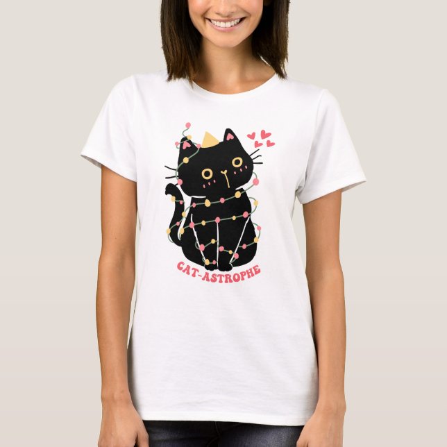 Cute black kitten in cat-astrophe t shirt (Framsida)