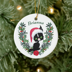 Cute Black Kitten Jul Wand Julgransprydnad Keramik