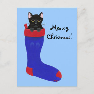 Cute Black Kitten-jullagring - vykort