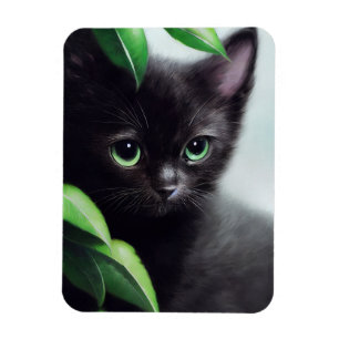 Cute Black Kitten med Grönt Öga Magnet