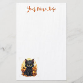 Cute Black Kitten med Jack-O-Lanternor Halloween Brevpapper