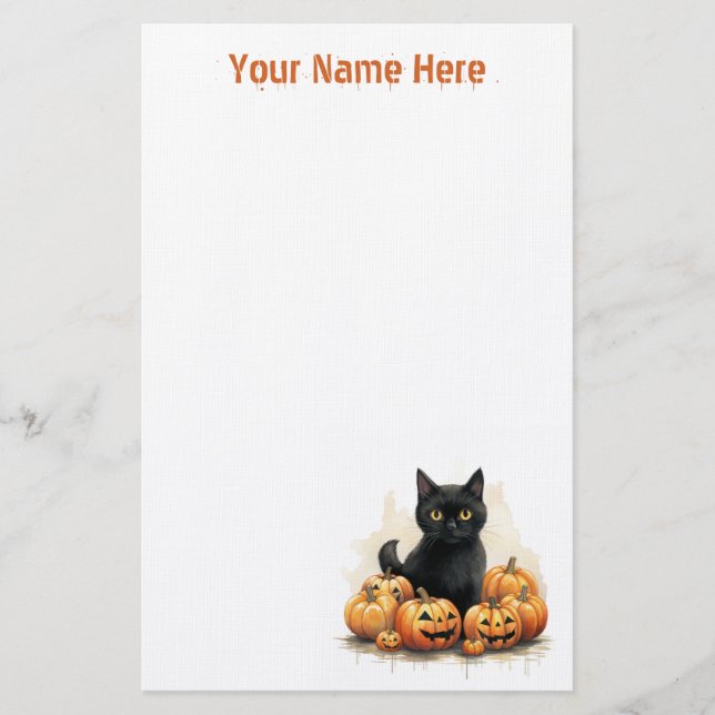 Cute Black Kitten med Jack-O-Lanternor Halloween Brevpapper (Framsida)