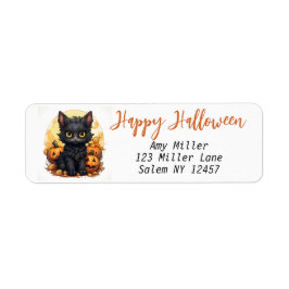 Cute Black Kitten med Jack-O-Lanternor Halloween Returadress Etikett