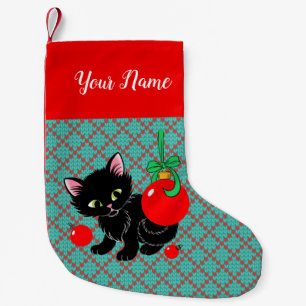Cute Black Kitten Personlig Liten Julstrumpa