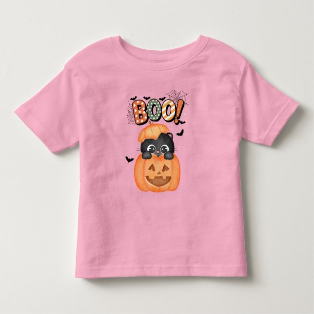 Cute Black Kitten Redo till Boo Halloween T Shirt (Framsida)