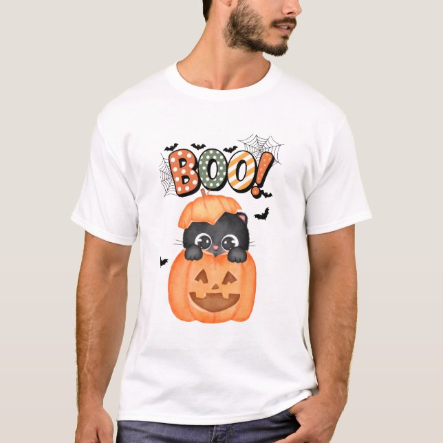 Cute Black Kitten Redo till Boo Halloween T Shirt (Framsida)