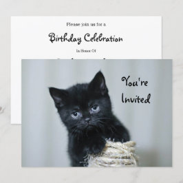 Cute Black Kitten Twine Photo Birthday Inbjudningar