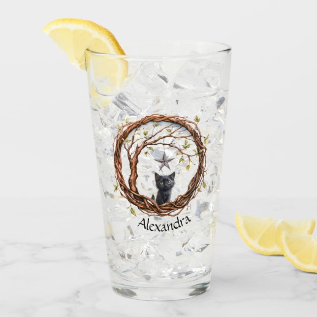 Cute Black Kitten vaktar en stjärna Glaskopp (Framsida Ice)