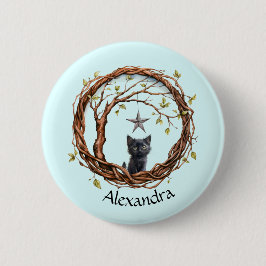 Cute Black Kitten vaktar en stjärna Knapp