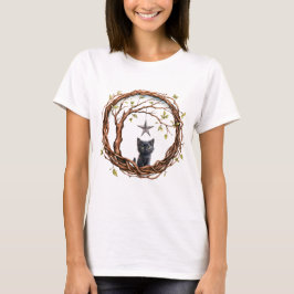 Cute Black Kitten vaktar en stjärna T Shirt