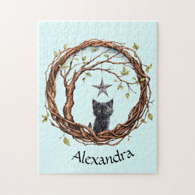 Cute Black Kitten Watching a Star Pussel (Vertikal)