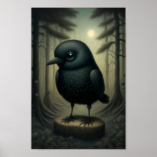 Cute Black-Kråkan i Skogen Poster