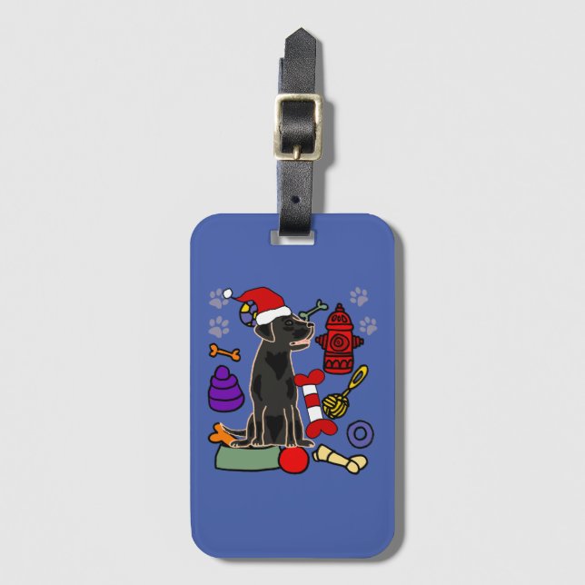 Cute Black Lab Dog and Toys Christmas Bagagebricka (Framsida vertikal)
