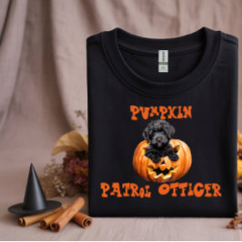 Cute black labradoodle halloween orange ironic t shirt