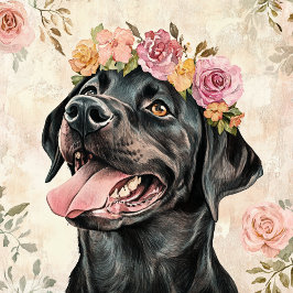 Cute Black Labrador Retriever Hund Blommigt Tygkasse