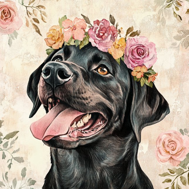 Cute Black Labrador Retriever Hund Blommigt Tygkasse (Skapare uppladdad)