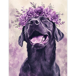 Cute Black Labrador Retriever Hund Lila Blommigt Casinokort