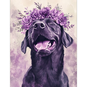 Cute Black Labrador Retriever Hund Lila Blommigt Casinokort