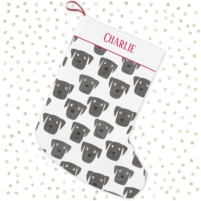 Cute Black Labrador Retriever Hund Personlig Liten Julstrumpa (Fun black labrador retriever dog pattern personalized name Christmas stocking)