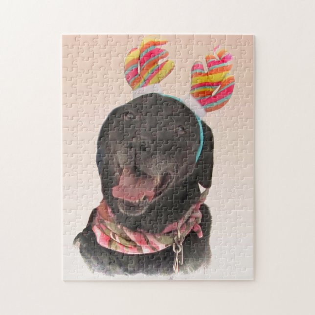 Cute Black Labrador Retriever Hund Puzzle Pussel (Vertikal)