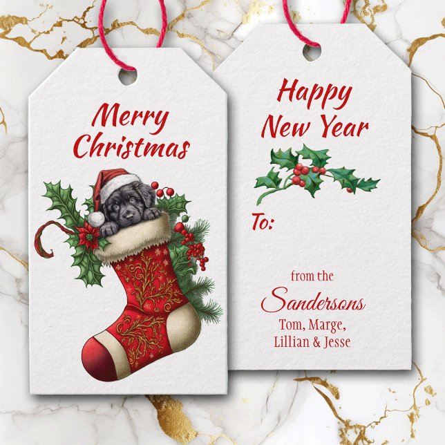 Cute Black Labrador Retriever Puppy Peeking Presentetikett (Skapare uppladdad)