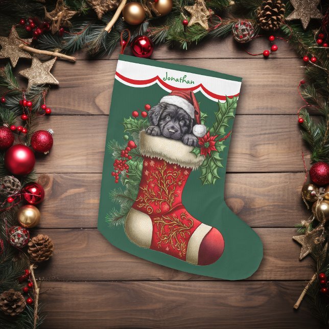 Cute Black Labrador Retriever Puppy Peeking Stor Julstrumpa (Skapare uppladdad)