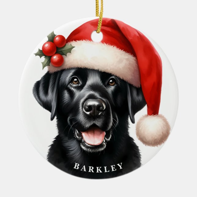 Cute Black Labrador Retriever Santa Hund jul Julgransprydnad Keramik (Framsidan)