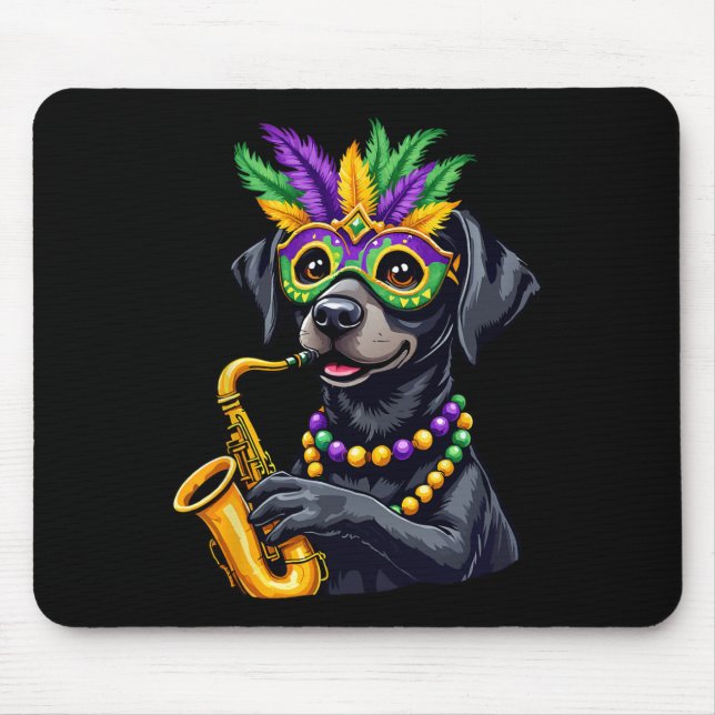 Cute Black Labrador Retriever som spelar saxofon M Musmatta (Framsidan)