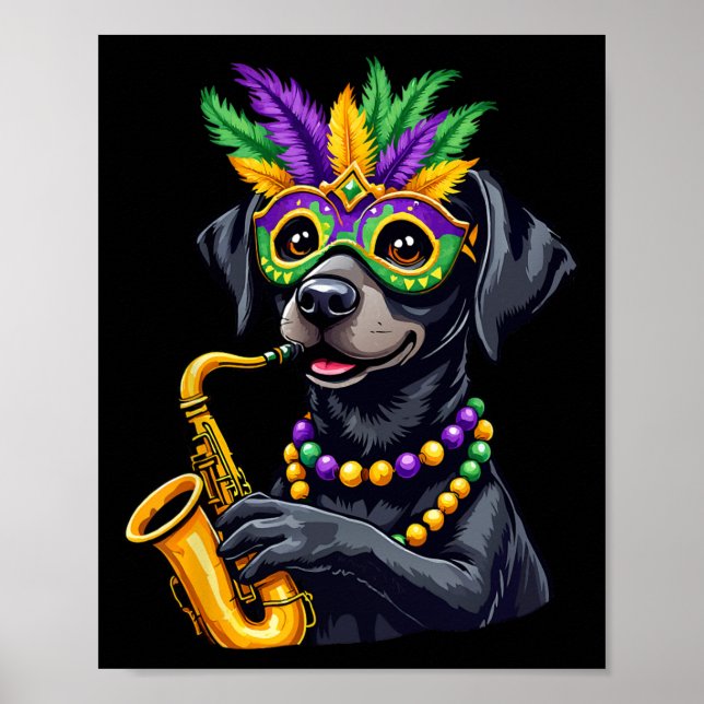 Cute Black Labrador Retriever som spelar saxofon M Poster (Framsidan)