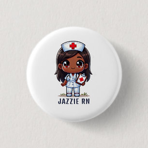 Cute Black Manga Nurse Tecknad Personlig Knapp