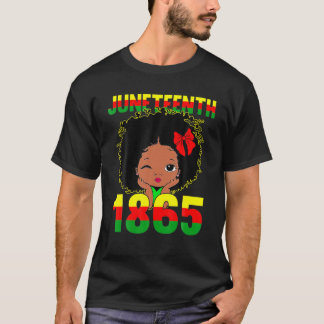Cute Black Messy Bun Girls Kids Junth Celebratin T Shirt