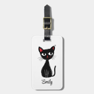Cute Black Mid Centres tecknad cat Bagagebricka