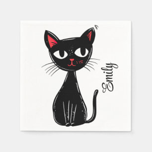 Cute Black Mid Centres tecknad cat Pappersservett