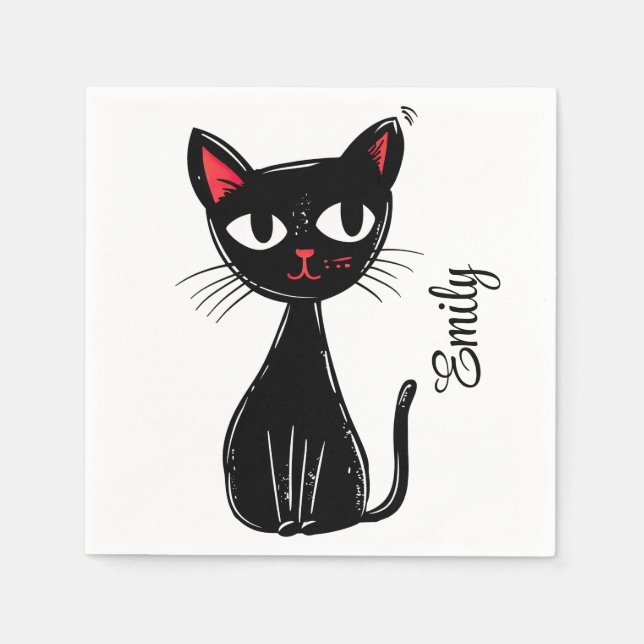 Cute Black Mid Centres tecknad cat Pappersservett (Framsidan)