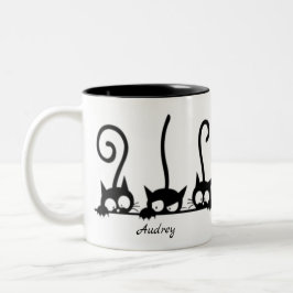 Cute Black-minimalistkatet Roliga meningar Namn Två-Tonad Mugg