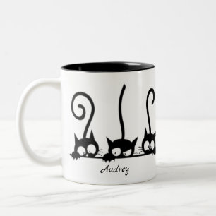 Cute Black-minimalistkatet Roliga meningar Namn Två-Tonad Mugg