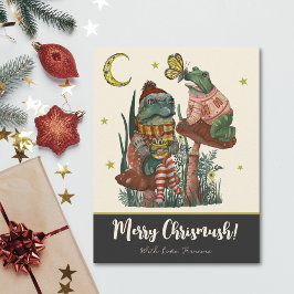 Cute Black Mushroom Frog and Toad God jul Julkort