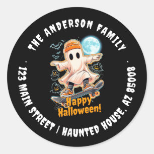 Cute Black Neon Ghost Happy halloween Adress Runt Klistermärke