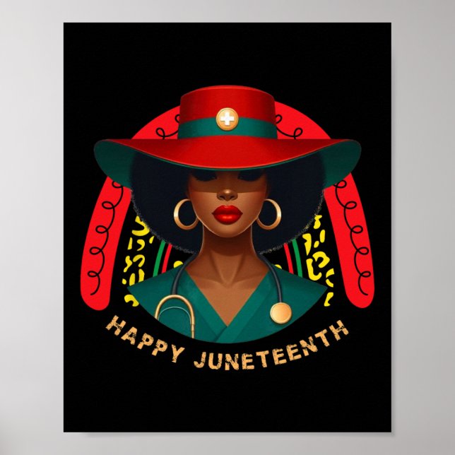 Cute Black Nurse Lycklig Junetelfte Nurse Rainbow  Poster (Framsidan)