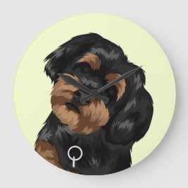 Cute Black och Brown Hund Stor Klocka