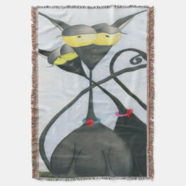 Cute Black och Grått Cat Tecknad Filt