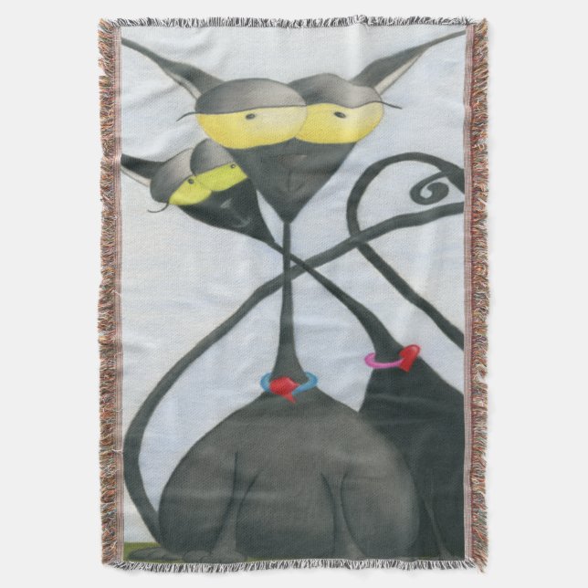 Cute Black och Grått Cat Tecknad Filt (Framsidan Vertikal)