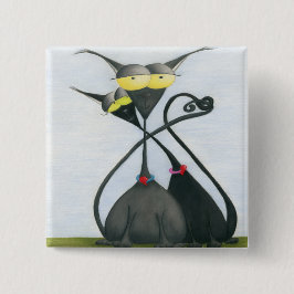 Cute Black och Grått Cat Tecknad Knapp