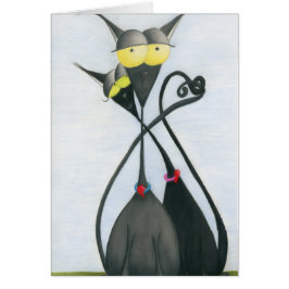 Cute Black och Grått Cat Tecknad Note Cards Hälsningskort
