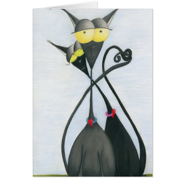 Cute Black och Grått Cat Tecknad Note Cards Hälsningskort (Framsidan)