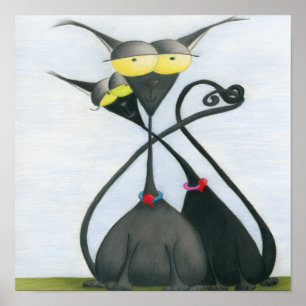 Cute Black och Grått Cat Tecknad Poster