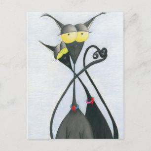 Cute Black och Grått Cat Tecknad Vykort